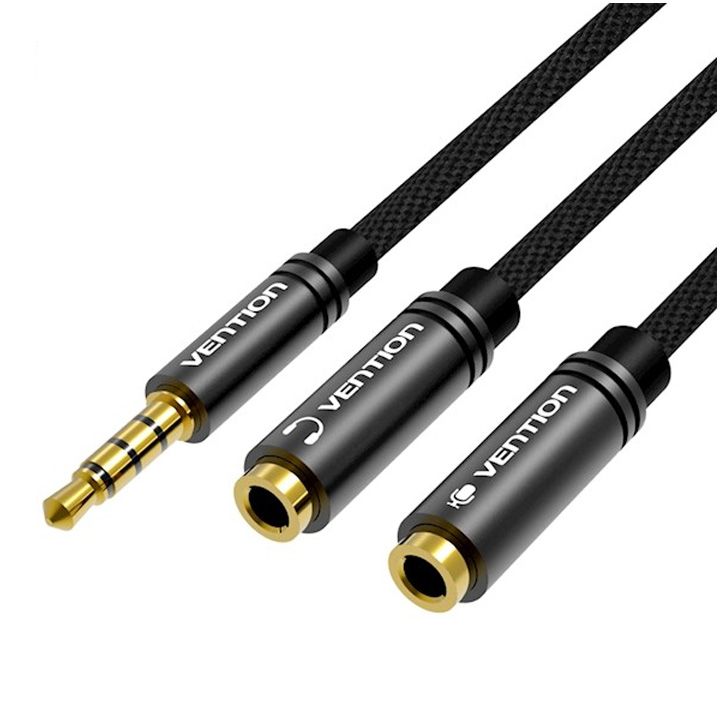 vention-bbmby-fabric-braided-4-pole-35mm-male-to-235mm-female-stereo-splitter-cable-03m-black-metal-type-photo-2