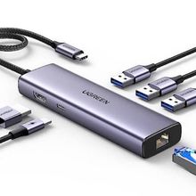 Product image of USB-C ჰაბი UGREEN CM512 (15598), Type-C, USB, HDMI, Lan, PD, Hub, Grey
