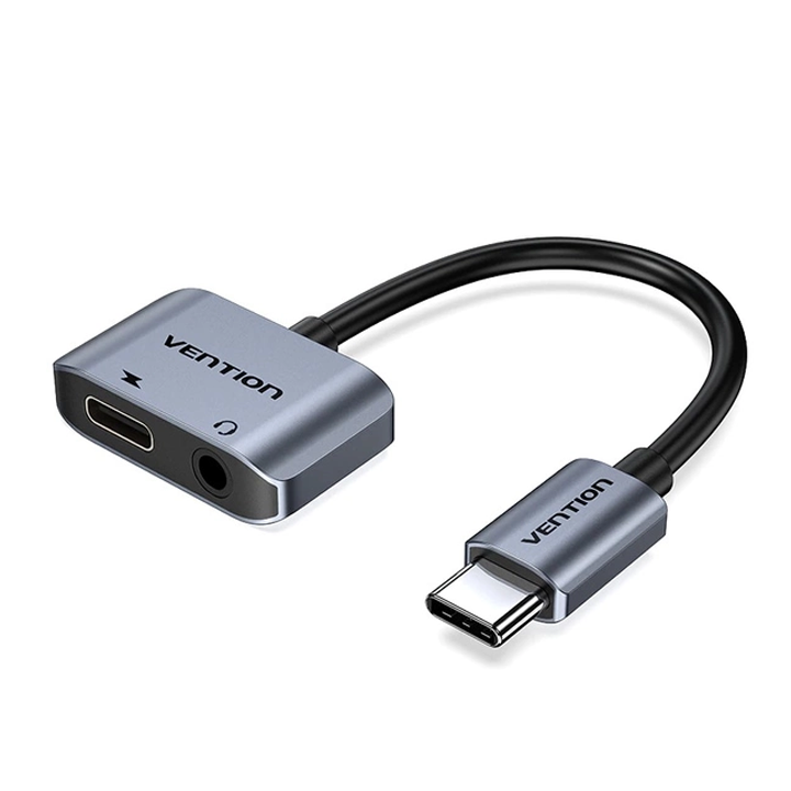 vention-bgsha-usb-c-male-to-35mm-female-audio-converter-with-usb-c-power-supply-01m-gray-aluminum-alloy-type